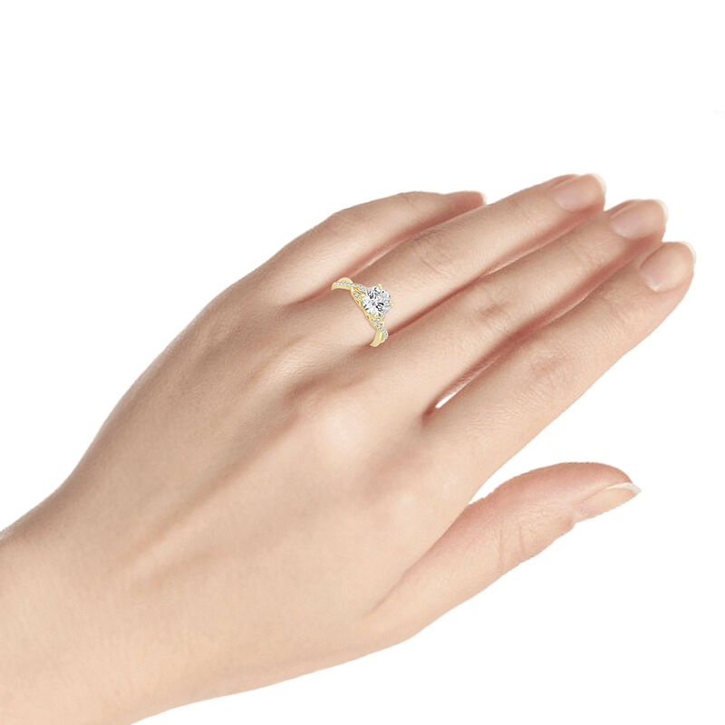 Millicent. Brilliant-Cut Lab Grown 2ct. Diamond Milgrain Leaf Engagement Ring in 14k Yellow Gold image number null